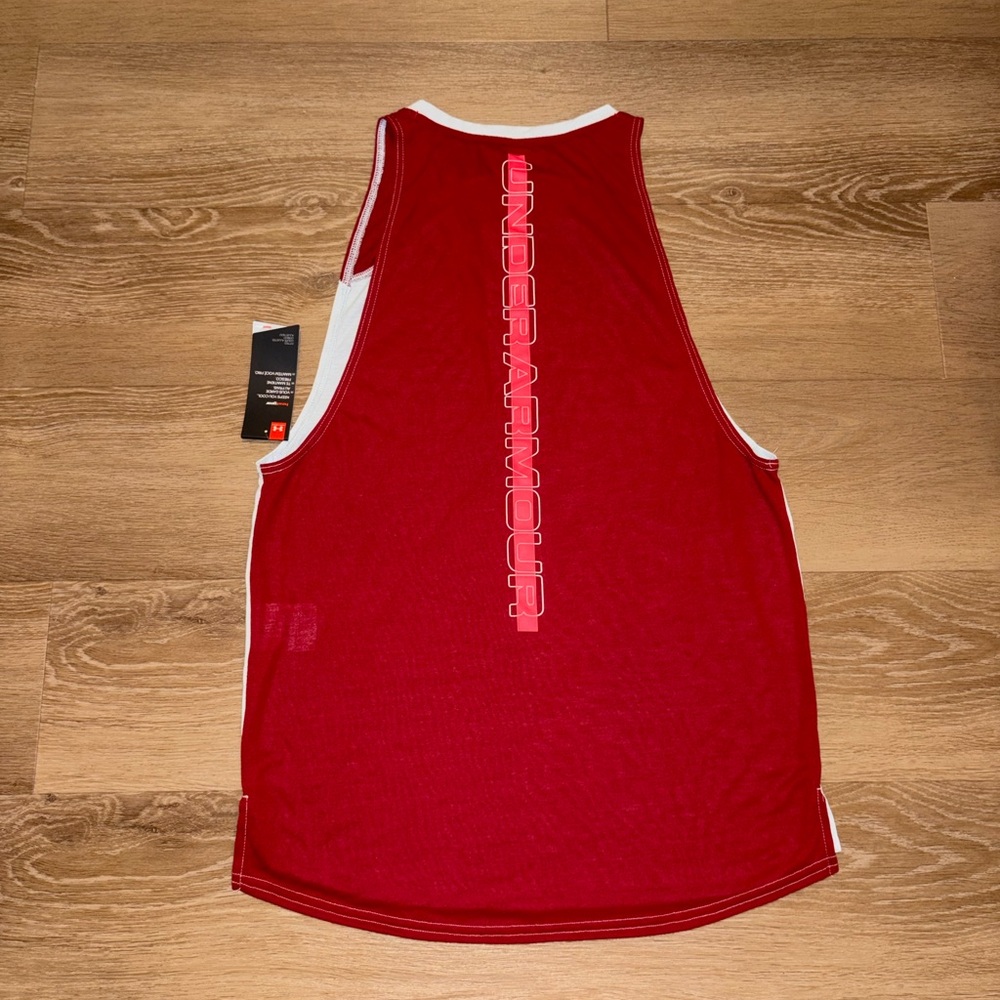 Under Armour Tank Top Mens Medium Red White HeatGear Athletic Gym Shirt NWT - Picture 8 of 11
